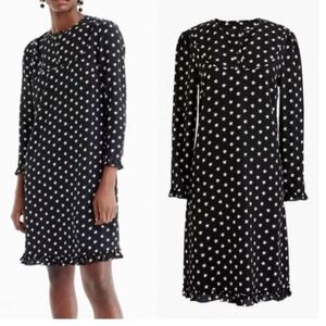 J crew collection black white star print shift dress ruffles silk sz 12